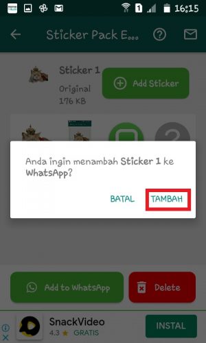 Cara membuat stiker WhatsApp dengan foto sendiri 30 Tap "Tambah".