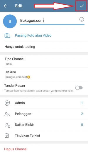 Cara menambahkan fitur komentar di channel Telegram 10 klik icon centang