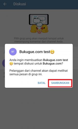 Cara menambahkan fitur komentar di channel Telegram 9 klik sambungkan