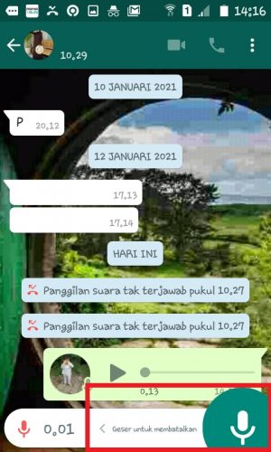 Apa itu VN (voice note) di WA? Bagaimana menggunakannya? 7 Geser ke kiri untuk membatalkan voice note.