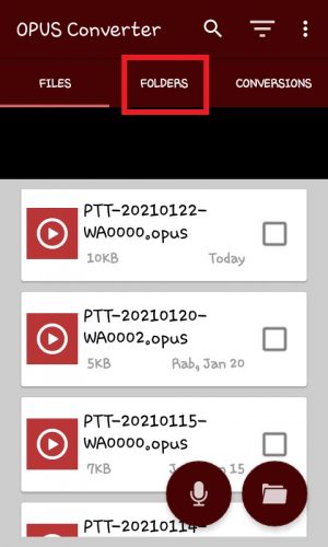 Cara menyimpan voice note WhatsApp menjadi MP3 10 Tap "FOLDERS" di bagian atas aplikasi.