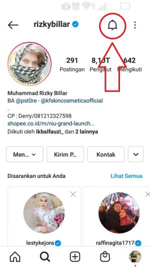 Cara mengaktifkan notifikasi Instagram orang lain yang kita suka 3 KLIK TOMBOL LONCENG