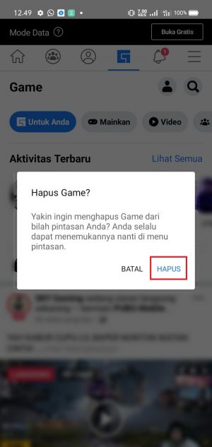 Cara Mengatur Bilah Pintasan di Facebook 9 notifikasi penghapusan bilah pintasan