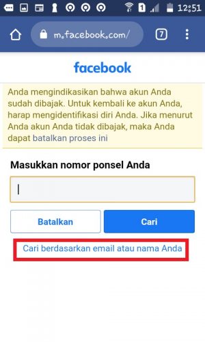 Cara mengembalikan akun Facebook yang di Hack (Panduan Lengkap) 4 Tap "Cari berdasarkan email atau nama Anda".