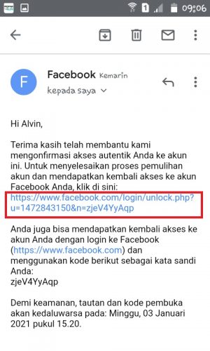 Cara mengembalikan akun Facebook yang di Hack (Panduan Lengkap) 26 Tap link yang terdapat di email.