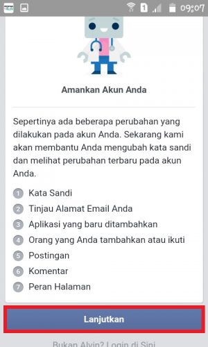 Cara mengembalikan akun Facebook yang di Hack (Panduan Lengkap) 27 Tap "Lanjutkan".