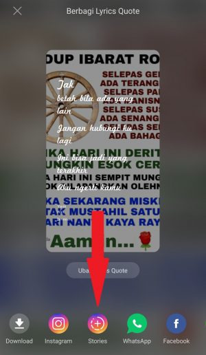 Cara share lirik lagu berjalan di Instagram story 17 klik icon stories