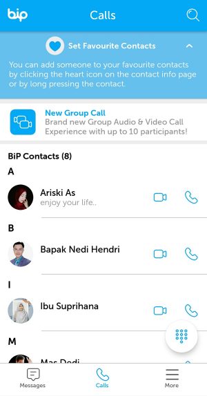 Apa itu Aplikasi BIP dan kelebihannya dibandingkan WhatsApp 5 Tampilan halaman "Calls" pada aplikasi Bip