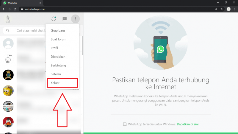Cara logout WhatsApp Web dari PC atau HP 2 menu keluar dari WhatsApp Web PC