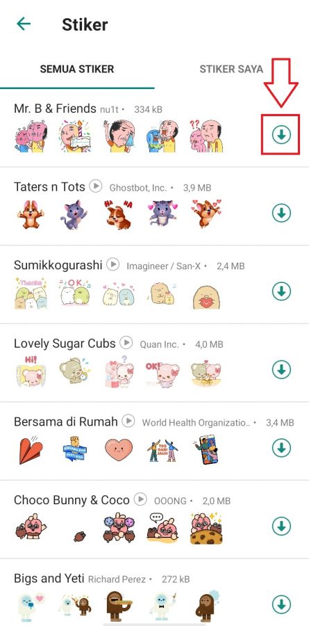 Cara menambahkan stiker baru di WhatsApp 4 ketuk tombol unduh