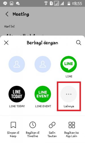 Cara membuat, mengundang dan memulai LINE meeting 10 Tap "Lainnya".
