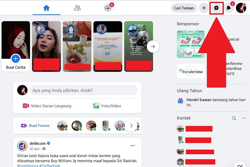 Cara memblokir pesan di Facebook 14 Tampilan halaman Facebook PC