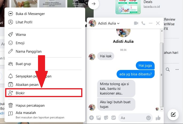 Cara memblokir pesan di Facebook 17 Pilih “Blokir” untuk memblokir pesan tersebut