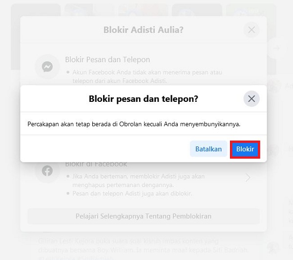 Cara memblokir pesan di Facebook 19 Pilih "Blokir" untuk melanjutkan