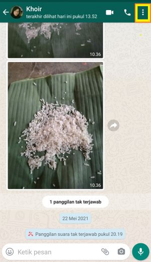 Cara agar media WhatsApp tidak tersimpan di galeri 6 klik icon titik 3 pojok kanan atas