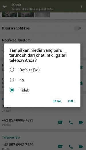 Cara agar media WhatsApp tidak tersimpan di galeri 10 klik oke