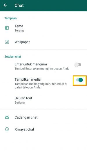 Cara agar media WhatsApp tidak tersimpan di galeri 3 non aktifkan tombol nafigasi