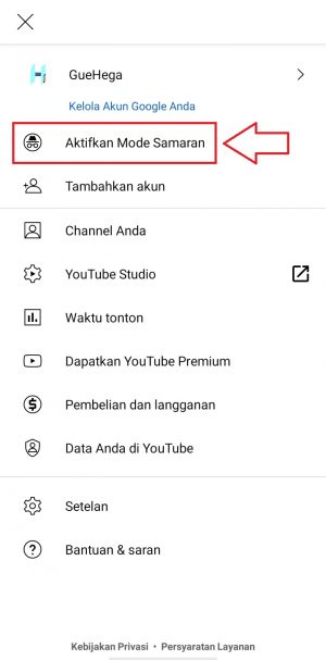 Cara Mengaktifkan dan Menonaktifkan Mode Samaran Youtube 2 cari dan ketuk menu aktifkan mode samaran