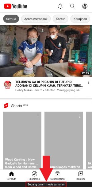 Cara Mengaktifkan dan Menonaktifkan Mode Samaran Youtube 4 saat berada di mode ini akan ada tulisan ‘Sedang dalam mode samaran’ yang berada di bagian bawah layar