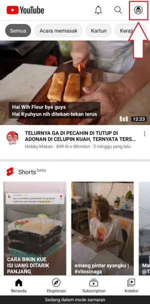 Cara Mengaktifkan dan Menonaktifkan Mode Samaran Youtube 5 ketuk ikon samaran yang ada di pojok kanan atas layar