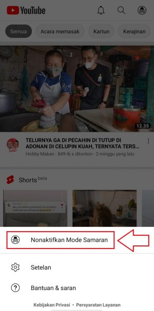 Cara Mengaktifkan dan Menonaktifkan Mode Samaran Youtube 6 saat muncul pop-up kecil dari bawah pilih opsi ‘Nonaktifkan Mode Samaran’