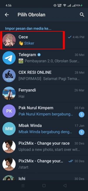 Cara memindahkan chat WhatsApp ke Telegram 6 Pilih dan tekan "kontak pilihan"