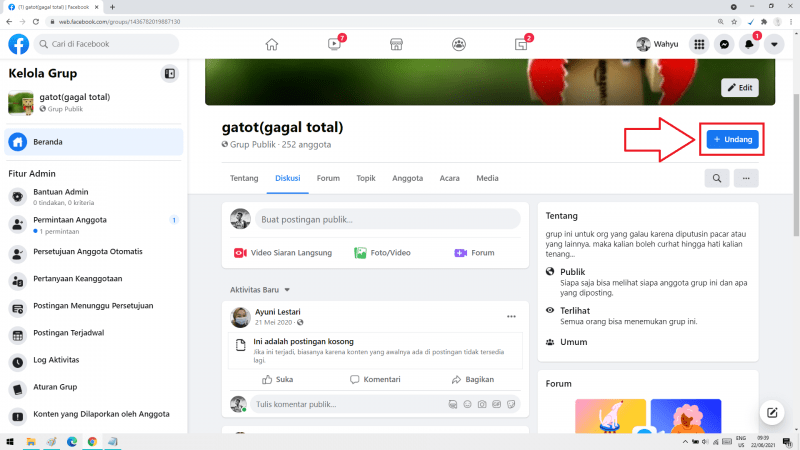 Cara menambahkan teman ke grup Facebook dengan cepat 27 buka halaman grup dan ketum tombol undang di sebelah kanan