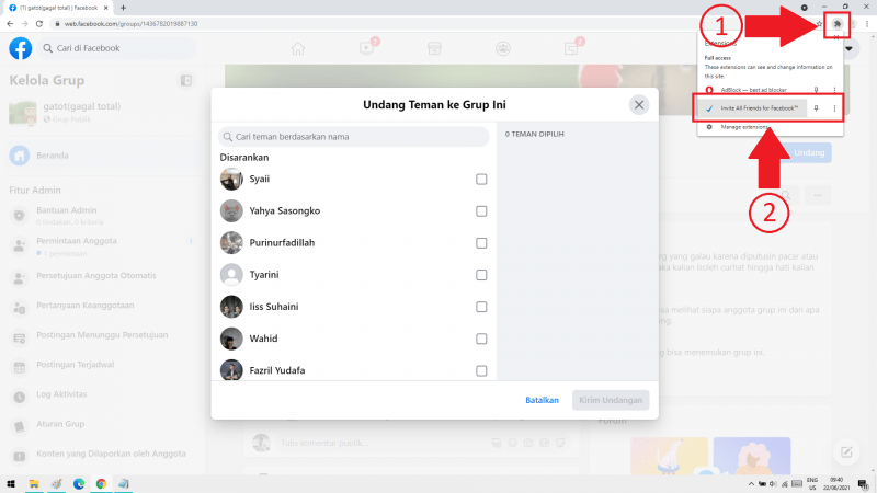 Cara menambahkan teman ke grup Facebook dengan cepat 28 buka ekstensi invite all for facebook di menu ekstensions