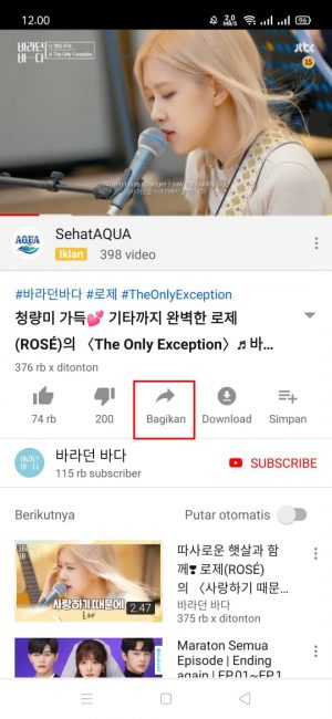 Cara download video dari Youtube menjadi MP3 tanpa aplikasi 1 Pilih dan klik "bagikan"