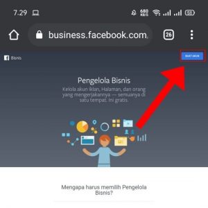 Cara membuat akun bisnis manager di Facebook 1 Klik dan pilih "buat akun"