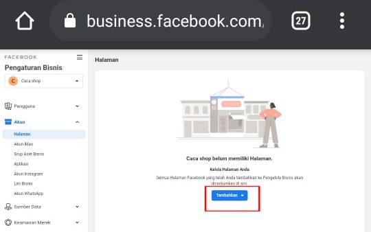 Cara membuat akun bisnis manager di Facebook 6 Klik dan pilih "tambahkan"