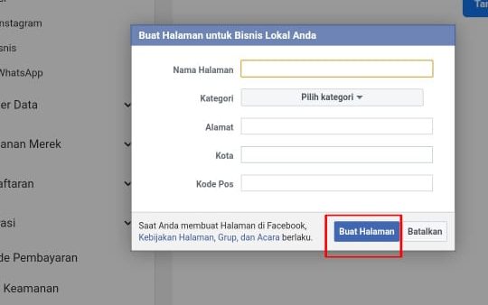 Cara membuat akun bisnis manager di Facebook 9 Klik dan pilih "buat halaman"