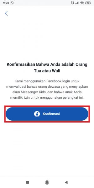 Cara Membuat Akun Messenger Kids Untuk Anak 2 Tap "Konfirmasi".