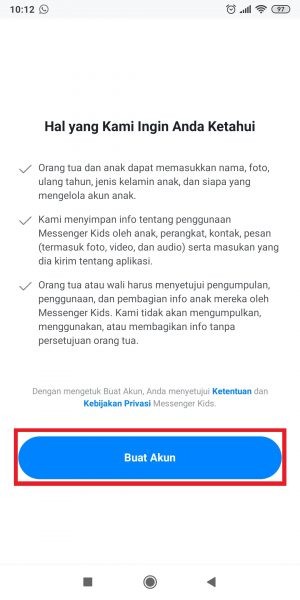 Cara Membuat Akun Messenger Kids Untuk Anak 19 Tap "Buat Akun".