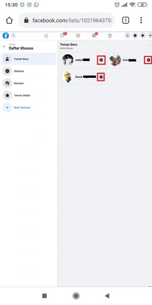 Cara membuat atau edit daftar teman di Facebook 17 Tap "X" untuk mengeluarkan teman dari daftar teman.