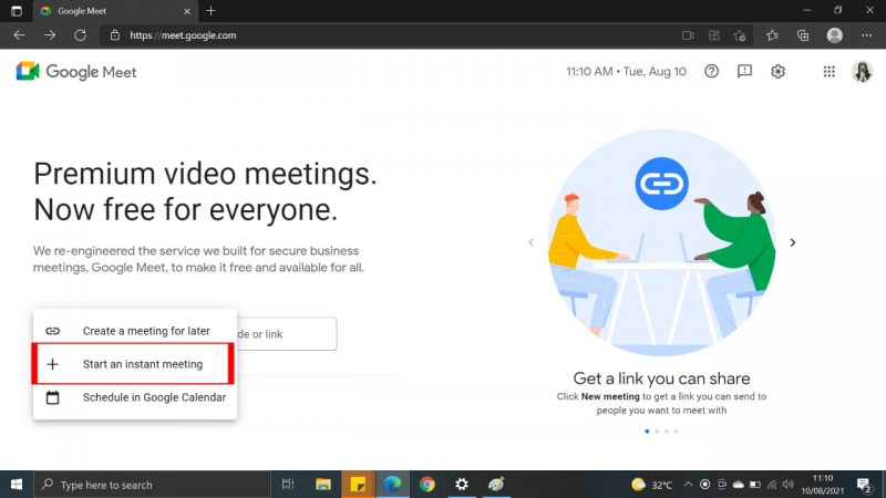 Cara mengganti background google meet di HP dan PC 7 Klik dan pilih "start an instant meeting"