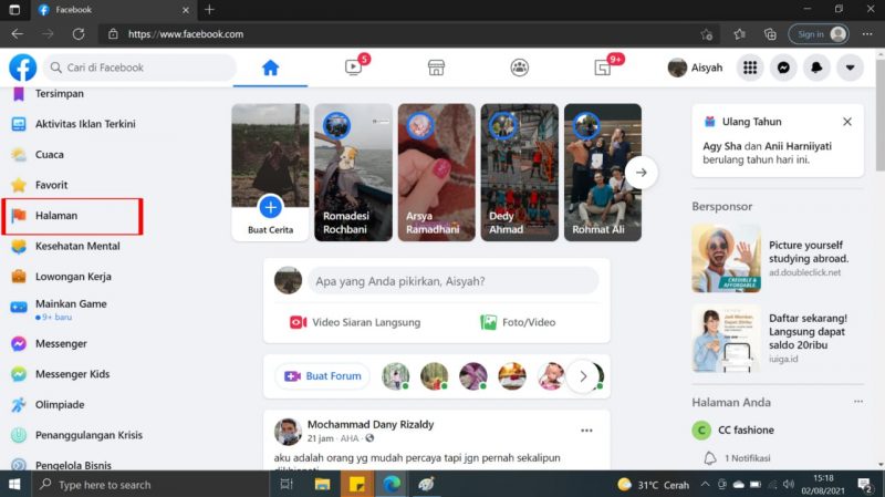 Cara menghapus halaman yang kita buat di Facebook 9 Pilih dak tekan "halaman"