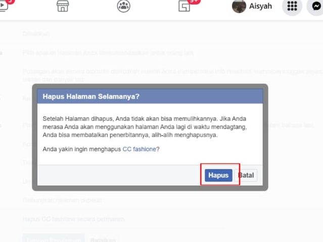 Cara menghapus halaman yang kita buat di Facebook 14 Pilih dak tekan "hapus"