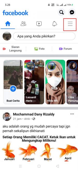 Cara menghapus halaman yang kita buat di Facebook 1 Pilih dak tekan "logo garis tiga"