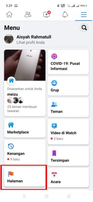 Cara menghapus halaman yang kita buat di Facebook 2 Pilih dak tekan "halaman"