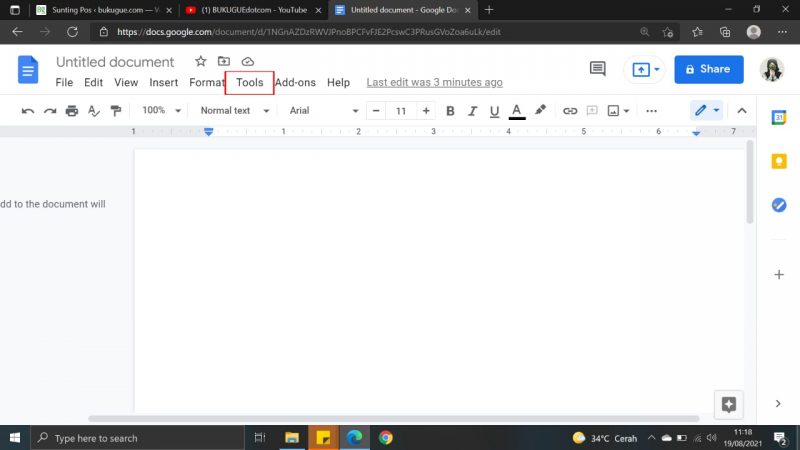 Cara transkrip video Youtube yang tidak ada subtitle 7 Klik dan pilih "tools"