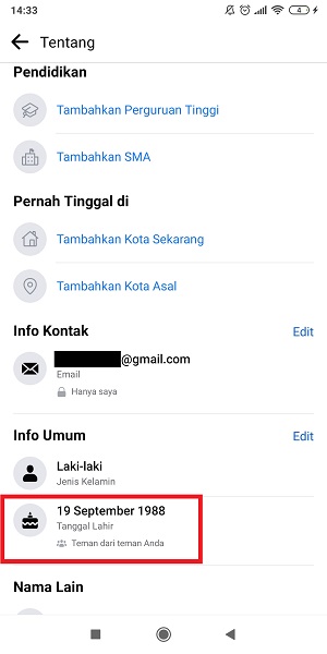 Cara Melihat Tanggal Lahir di Facebook (Sendiri ataupun Orang lain) 3 tanggal lahir bisa dilihat di bagian "Info Umum".