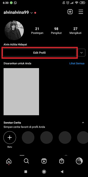 Cara menambahkan link Facebook di bio Instagram 5 Tap "Edit Profil".