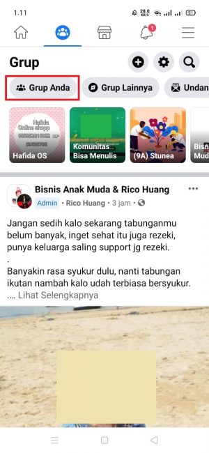 Cara Melihat Postingan Lama di Grup Facebook (di HP dan PC) 3 klik dan pilih "grup anda"