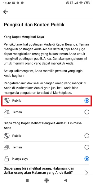 Cara Mengaktifkan dan Menampilkan Pengikut di Facebook 4 Tap "Publik".