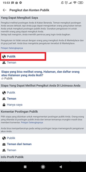 Cara Mengaktifkan dan Menampilkan Pengikut di Facebook 9 Tap "Publik".
