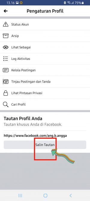 Cara melihat dan copy link Facebook sendiri (ataupun link orang lain) 3 Salin tautan URL Facebook