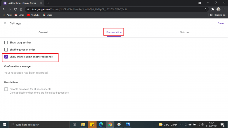 Cara Membuat Absen di Google Form dengan Tanda Tangan 11 Pilih dan klik "presentation"