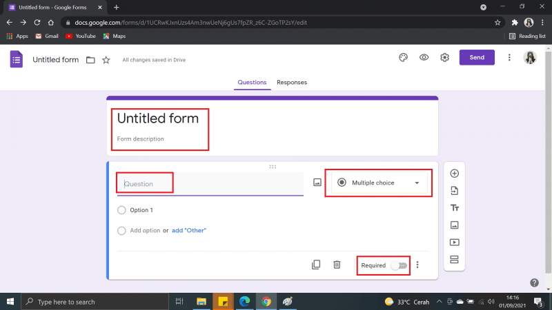 Cara Membuat Absen di Google Form dengan Tanda Tangan 2 Pilih dan klik "untitled form"