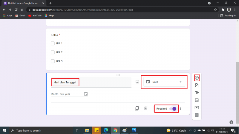 Cara Membuat Absen di Google Form dengan Tanda Tangan 5 Pilih dan klik "hari tanggal"